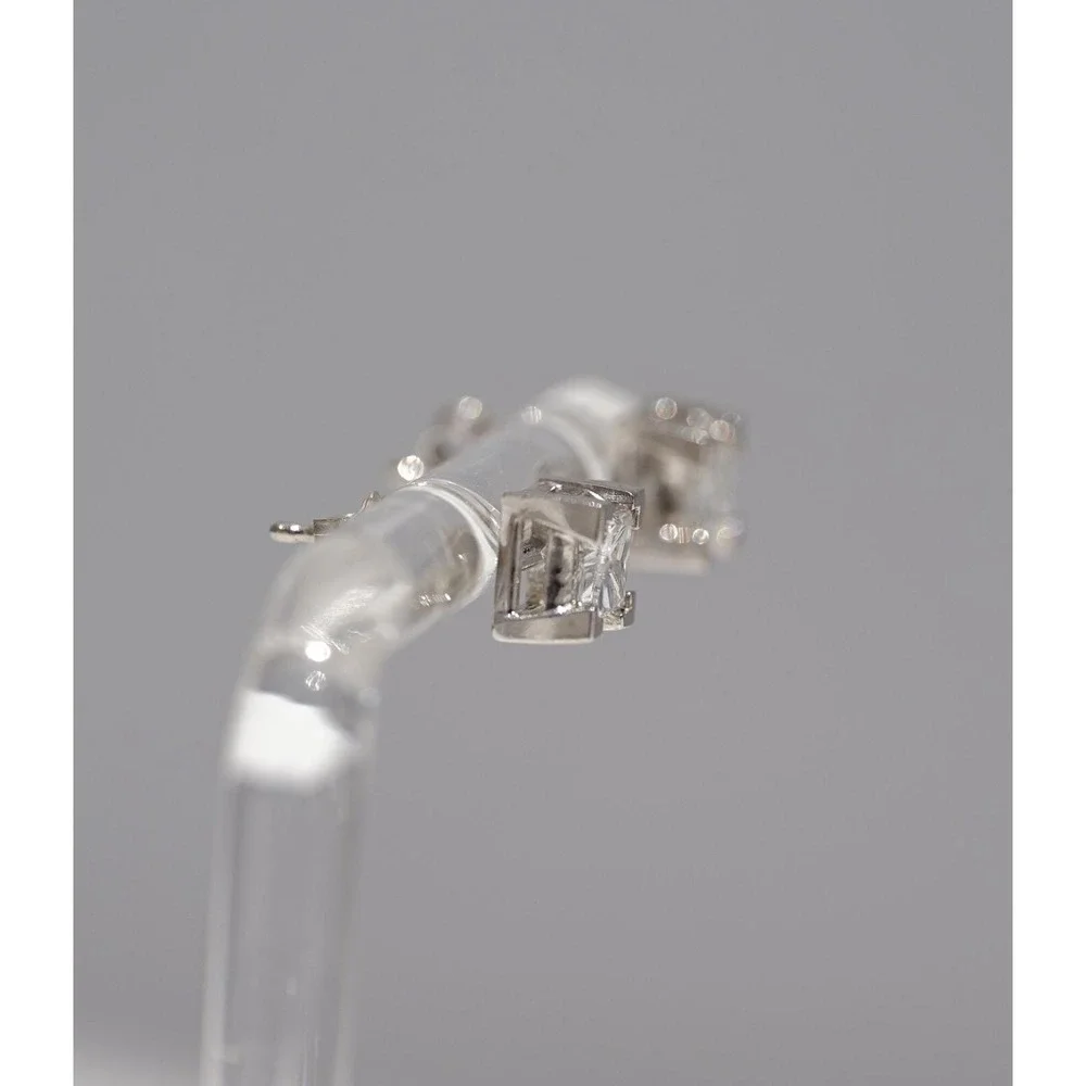 Vintage 14k Solid White Gold Natural‎ High Quality Princess Cut Diamond Earrings